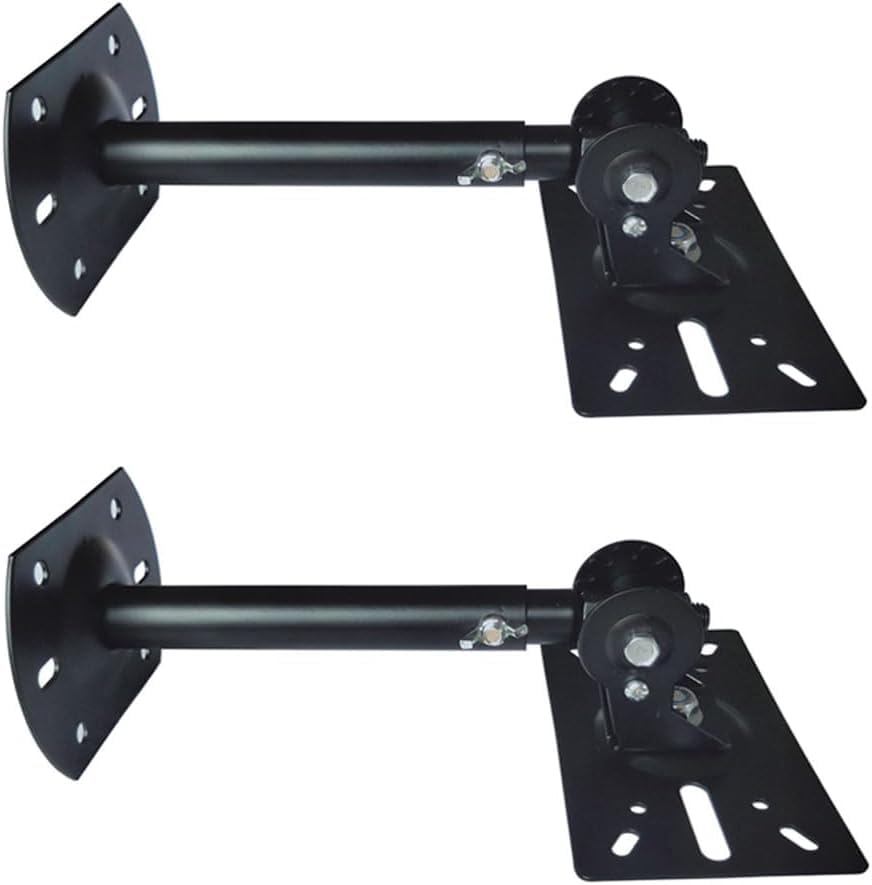 Speaker Wall Ceiling Mount Bracket w/Adjustable Swivel Tilt, Hold up to 66lbs, Retractable Telescopic Arm for Home Surround Sound System Bookshelf Satellite Speakers (2 Packs Black)