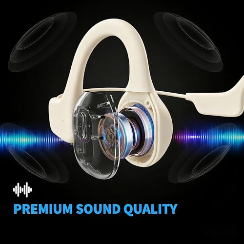 2026 Upgrade Bone Conduction Headphones-SwimBeats, IP68 Waterproof Swimming Headphones| 32GB Storage| BT 6.0| 28g Lightweight| 8H Battery, Open-Ear Headphones for Swimming, Running, Cycling(Beige) - color: Beige