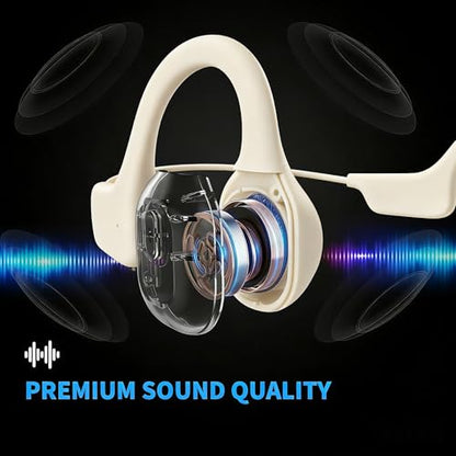 2026 Upgrade Bone Conduction Headphones-SwimBeats, IP68 Waterproof Swimming Headphones| 32GB Storage| BT 6.0| 28g Lightweight| 8H Battery, Open-Ear Headphones for Swimming, Running, Cycling(Beige) - color: Beige