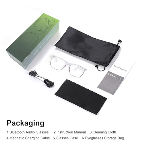 Smart Glasses for Women Clear Gray Frame Open-Ear Bluetooth Glasses | Built-in Mic and Speaker, Photochromic Lenses, Touch Control Hands Free Call, Voice Assistant Compatible with Android & IOS - color: Gray