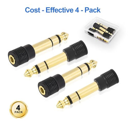 Aqdocvf 4‑Pack 3.5mm to 1/4" Adapter, Upgrade Headphone Jack Adapter | 1/4" to 3.5mm Stereo Headphone Adapter Gold‑Plated for Aux Cable, Headphones, Piano, Drums, Amp Adapters - color: Copper Gold-plated
