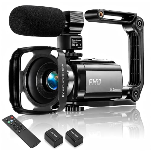Video Camera Camcorder Full HD 1080P 36MP 16x Zoom for YouTube | Vlog camera with 270° rotatable screen, stereo microphone, dual battery included.