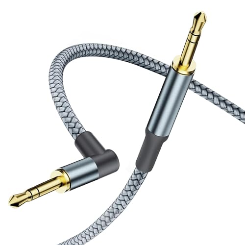 3.5mm Aux Cable Cord,Hi-Fi Sound 90 Degree Nylon Braided 3.5mm Male to Male Stereo Aux Cables Right Angle TRS Cable Portable Compatible for Headphone, car,Tablets, Speakers (3.94FT/1.2M) - size: 3.94FT/1.2M