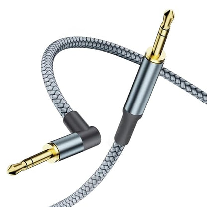 3.5mm Aux Cable Cord,Hi-Fi Sound 90 Degree Nylon Braided 3.5mm Male to Male Stereo Aux Cables Right Angle TRS Cable Portable Compatible for Headphone, car,Tablets, Speakers (9.8FT/3M) - size: 9.8FT/3M