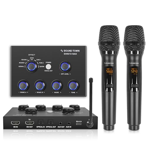 Sound Town 16 Channels Wireless Microphone Karaoke Mixer System w/ 2 Wireless Mics, HD ARC, Optical (Toslink), AUX, Supports Smart TV, Media Box, PC, Bluetooth, Soundbar, Receiver (SWM15-MAX) - color: Black
