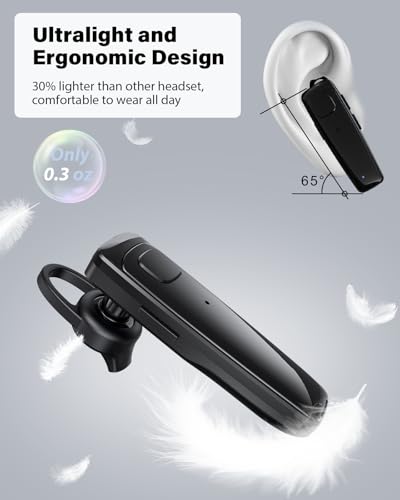 Bluetooth Headset, Single Ear Business Earbuds, V5.3 Hands-Free Earphones with Hook, 16 Hrs Talk Time Wireless Earbuds, Bluetooth Earpiece with Built-in Mic for Driving/Business/Office/Truck Driver - color: Black
