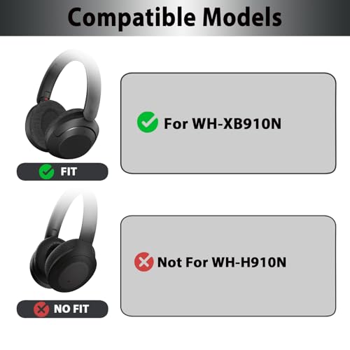Adhiper Velour Replacement Ear Pads for Sony WH-XB910N - Black | Soft High-Density Memory Foam Earpads Cushions with Buckle, Velour Fabric for Long-Term Comfort