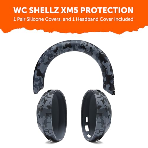 WC ShellZ XM5 - Exterior Shell & Headband Covers for Sony WH1000XM5 | Made by Wicked Cushions | Protective, Made with Premium Silicone | Black Camo - color: Black Camo