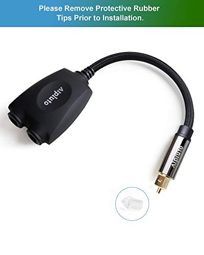 Optical Audio Cable Splitter, Fiber Optic Audio Cable 1 in 2 Out Digital Toshlink Optical Audio Splitter Adapter Fiber Converter with 24K Gold Plated Connectors (Black)