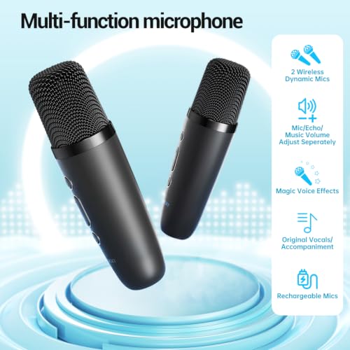 Kinglucky Mini Karaoke Machine for Kids, Top Birthday Gift Pick for Girls Ages 3, 4, 5, 6, 7, 8, 9, 10, 11, 12 Years Old, Kids' Personal Video Players Accessories with 2 Mics Singing Present Toy Black - color: Blace