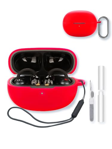 Case for EarFun Clip Wireless Open Earbuds,Soft Protective,Shockproof, BOVUGAC Silicone Case Cover with Keychain & Cleaning Kit & Lanyard-Red - color: Red