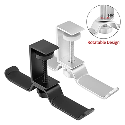 Headset Holder PC Gaming Headphone Stand, Under Desk Dual Headset Hanger Hook Holder with Adjustable and Rotating Arm Clamp, Built in Cable Clip Organizer Headphone Stands (Color : Black)