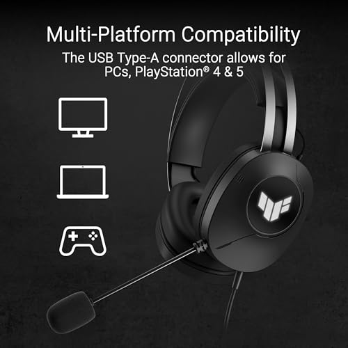 ASUS TUF Gaming H1 Gen II Wired USB-A Gaming Headset with Mic | 40mm Drivers, Virtual 7.1 Surround Sound, TeamSpeak-Certified Mic, Lightweight, Removeable Ear Cushions, for PC, PS5, PS4