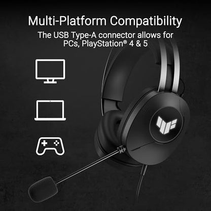 ASUS TUF Gaming H1 Gen II Wired USB-A Gaming Headset with Mic | 40mm Drivers, Virtual 7.1 Surround Sound, TeamSpeak-Certified Mic, Lightweight, Removeable Ear Cushions, for PC, PS5, PS4
