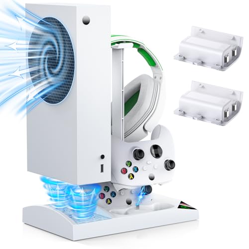 YUANHOT Cooling Fan Charger Stand for Xbox Series S Console &Controller | Dual Controller Charging Dock, Cooler System for Xbox Series S Accessories, Earphone Bracket, Rechargeable Battery, White - color: White