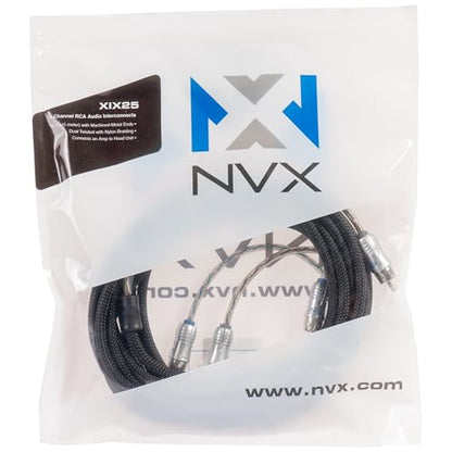 NVX® XIX25 16.4 ft (5 Meter) Oxygen Free Copper 2-Channel Double Twisted Pair X-Series Car Audio RCA Audio Interconnect Cable with Shielded Noise Reduction and Split-tip Silver-Plated Machined Ends | Oxygen Free Copper Double Twisted Pair with Shielded No