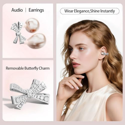 2026 Open Ear Clip On Earbuds with Detachable Butterfly Earrings, Bluetooth 6.0 Wireless Headphones for Women, 50H Playtime, Lightweight & Pain-Free Fit for Small Ears, IPX6，Great Gift (Gold) - color: Gold