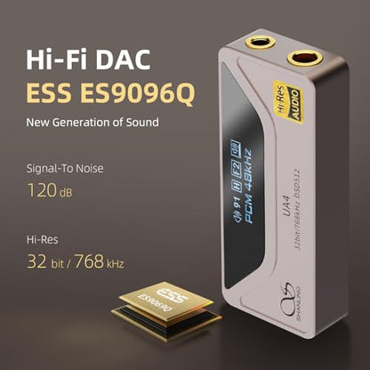 SHANLING UA4 Headphone Amplifier, Portable USB DAC AMP, Support MQA 16X, 768kHz DSD512, High Driving Power for Android/iOS/Mac/Windows, Dongle Volume Control, 3.5/4.4mm up to 237mW@32Ω Output (Silver) - color: UA4 Silver