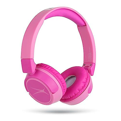 Altec Lansing Kid Safe 2-in-1 Wireless Bluetooth Headphones - Crystal Clear Sound, Safe Volume Limiting, Foldable Design - Enjoy Audio and Protect Your Child's Hearing (Princess Pink) - color: Princess Pink