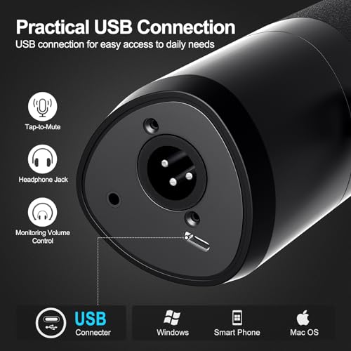 GVM Dynamic Microphone, XLR/USB Podcast Microphone with Mute Button, Monitoring Volume Control, Headphone Jack, Cardioid Gaming Mic, Vocal Mic for PC, MAC, Recording, Studio and Singing