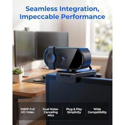 1080P HD Webcam with Privacy Cover USB Plug and Play Computer Camera with Dual Mic Desktop Cam for Video Calling Streaming - size: 1080P One size fits all
