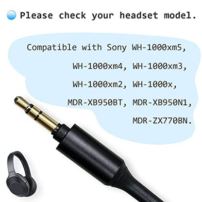 WH-1000XM4 Cable Compatible with Sony WH-1000XM5/WH-1000XM6(2 M) | 2Meter Long,black,Cord Compatible with Sony WH-1000XM3 MDR-XB950BT MDR-XB950N1 MDR-1A WH-xb910n WH-CH700N Headphone - size: 2m