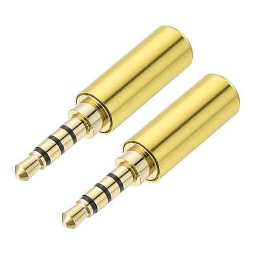 MECCANIXITY 2Pcs 3.5mm Replacement Repair Plug Jack, 4 Pole Metal Stereo Male Plug 3.5mm Solder DIY Audio Cable Connector for Headphone Earphone Microphone Cable Repair, Golden - color: Golden