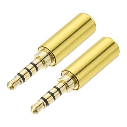 MECCANIXITY 2Pcs 3.5mm Replacement Repair Plug Jack, 4 Pole Metal Stereo Male Plug 3.5mm Solder DIY Audio Cable Connector for Headphone Earphone Microphone Cable Repair, Golden - color: Golden