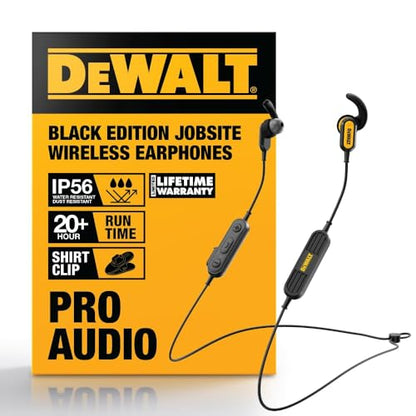 DEWALT Heavy Duty Neckband Bluetooth Earbuds - Black Special Edition Wireless Bluetooth 5.2 Headphones w/Microphone, Lightweight Comfort, IP56 Waterproof, Deep Bass, 20H Jobsite Behind-Neck Earphones - color: Black