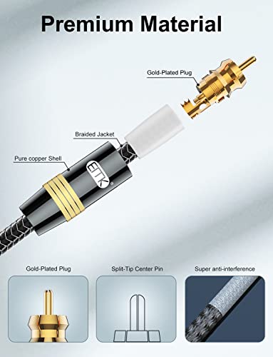 EMK 3Ft RCA to RCA Subwoofer Cable - 24K Gold-Plated, Nylon Braided RCA Audio Cable, Double Shielded Digital Coaxial Cable for Premium Home Theater & Hi-Fi Systems - color: Male to Male Brown, size: 3 Ft/1M, style: RCA to RCA