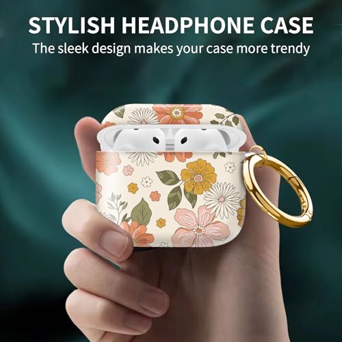 Cute Case Cover Compatible with AirPods 4th Generation 2024, Shockproof for Women & Girls with Cute Golden Round Buckle – Protective, Anti-Drop Design(Groovy Retro Boho Flower) - color: Groovy retro boho flower
