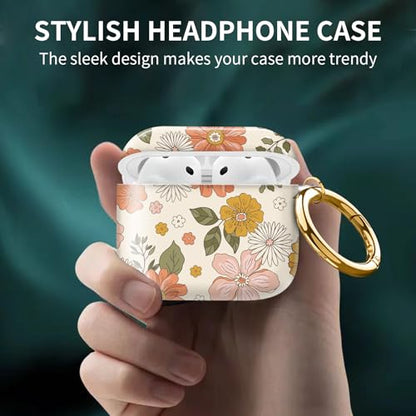 Cute Case Cover Compatible with AirPods 4th Generation 2024, Shockproof for Women & Girls with Cute Golden Round Buckle – Protective, Anti-Drop Design(Groovy Retro Boho Flower) - color: Groovy retro boho flower