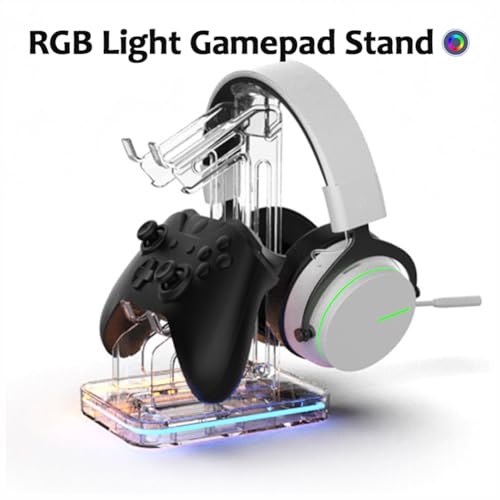 Universal Gaming RGB Dual Controller Holder Headset Stand with RGB Light and 2 USB Charging Storage Ports,Headphone Hanger Gaming Accessories for Desk Compatible with Switch Xbox PS5 PS4 Controller-H