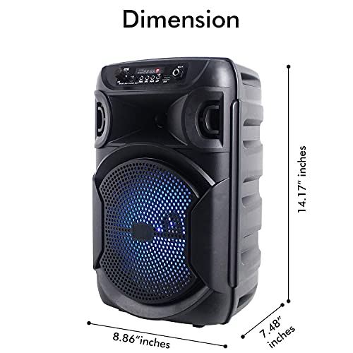 Technical Pro 8 Inch Portable 800 W Bluetooth Speaker W/Woofer & Tweeter | Festival PA LED, Bluetooth/USB Card Inputs, with UHF Wireless Handheld Microphone w/USB Powered Receiver - style: Speaker with Wireless Mic