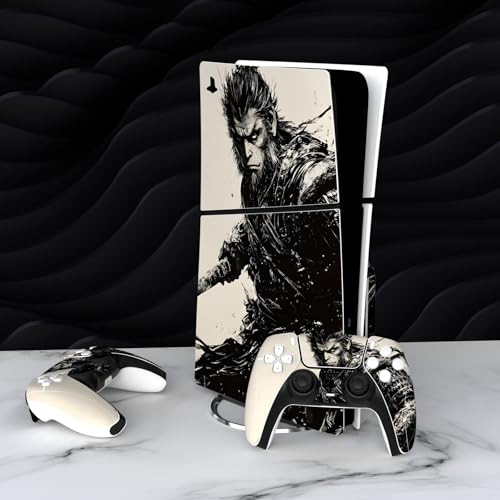 PlayVital Full Set Skin Sticker for ps5 Slim Console Disc Edition (The New Smaller Design), Vinyl Skin Decal Cover for ps5 Controller & Headset & Charging Station - Inkblade Wukong - color: Inkblade Wukong