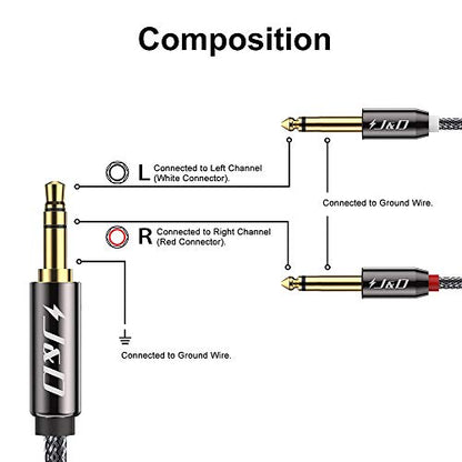 J&D 1/8 to 1/4 Stereo Cable, 3.5mm TRS to Dual 6.35mm TS Breakout Cable Y Splitter Cord for Amplifiers/Audio Mixer/Audio Recorder/MP3/MP4, Nylon Braid, Gold Plated Copper Shell, 1.5 Feet - size: 1.5 Feet