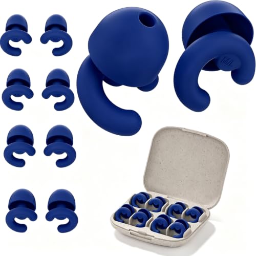 Noise Cancelling Ear Plugs Sleep 50dB NRR Side Sleep Small Ear | ultra soft silicone, reusable one-piece design, 4 sizes included, portable case - color: Dark Blue