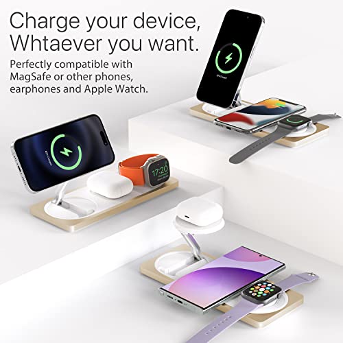 3-in-1 Charging Station for Apple Devices: Used for iPhone and Watch Charging Station with Magsafe Charger Stand, Wireless Charger for iPhone15/14/13/12, Apple Watch 1-9/Ultra, AirPods 3 Pro - color: Light gold