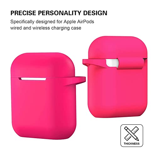 Compatible with AirPods Case Cover, Full Protective Silicone Skin Dust-Proof Designed for Apple AirPods 1st 2nd Generation with Keychain, Front LED Visible, Hot Pink - color: C-Hot Pink