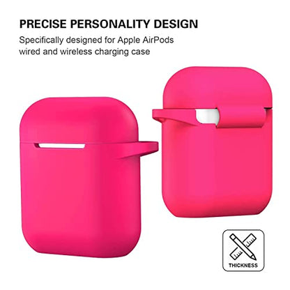 Compatible with AirPods Case Cover, Full Protective Silicone Skin Dust-Proof Designed for Apple AirPods 1st 2nd Generation with Keychain, Front LED Visible, Hot Pink - color: C-Hot Pink
