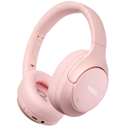 TOZO HT3 Hybrid Noise Cancelling Headphones, 90H Battery Life Wireless Over Ear Bluetooth 6.0 Foldable Headset, AI Voice Assistant with 5 Mics, Connect 2 Devices and Hi-Res Sound, 32 EQ Audio Presets - color: Titanium Pink
