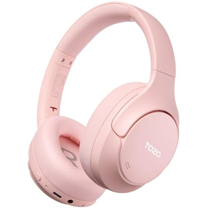 TOZO HT3 Hybrid Noise Cancelling Headphones, 90H Battery Life Wireless Over Ear Bluetooth 6.0 Foldable Headset, AI Voice Assistant with 5 Mics, Connect 2 Devices and Hi-Res Sound, 32 EQ Audio Presets - color: Titanium Pink