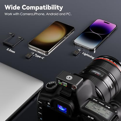 Wireless Microphone for iPhone/Android/Camera, AI Noise Cancelling with 56H Battery, 656ft Range & Internal Recording, Magnetic Clip-On for Streaming/Vlog/Interview
