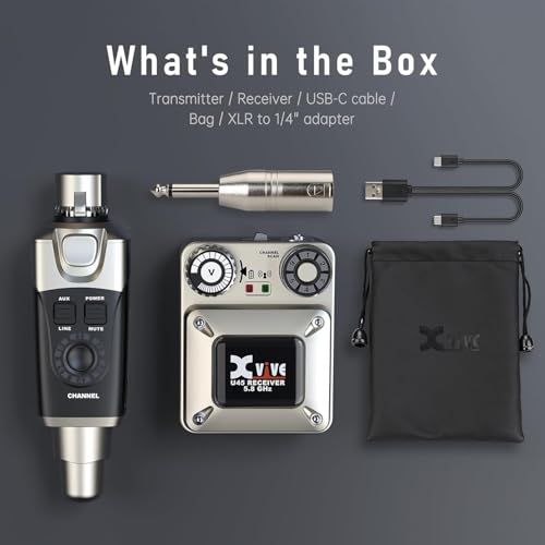 Xvive U45 Wireless in Ear Monitor System 5.8ghz IEM System Transmitter and bodypack Receiver for Studio, Band Rehearsal, Live Performance, Channel Scan Mode - style: U45