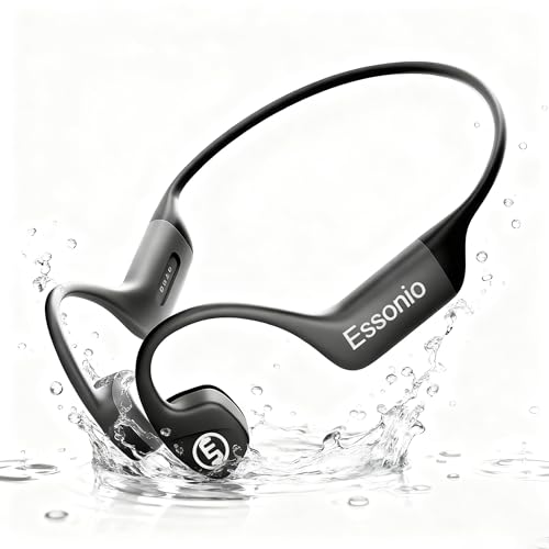 Bone Conduction Headphones IP68 Waterproof Swimming Headphones with Mic Bluetooth Open Ear Earbuds with MP3 Mode 32GB Memory Deep Bass Secure Fit for Running, Cycling and Fitness, Black - color: Black