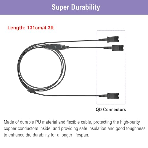 Training Y Splitter for All Plantronics QD Headphone Adapter Cable