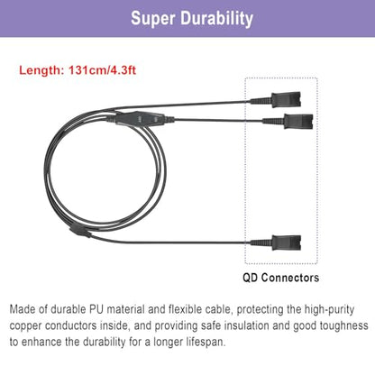 Training Y Splitter for All Plantronics QD Headphone Adapter Cable