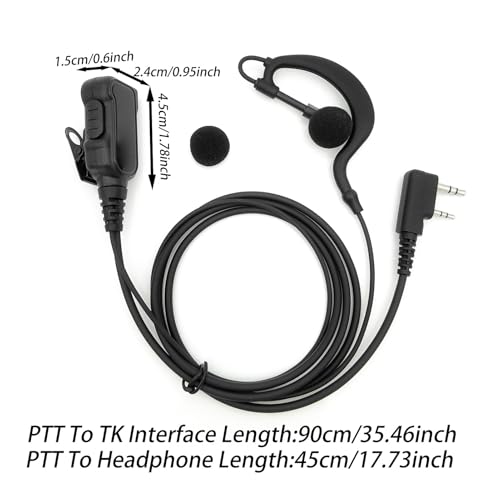 G Shape 2 Way Radio Earpiece Headset, Noise Filtering Speaker PTT Mic for 2 Pin Radios