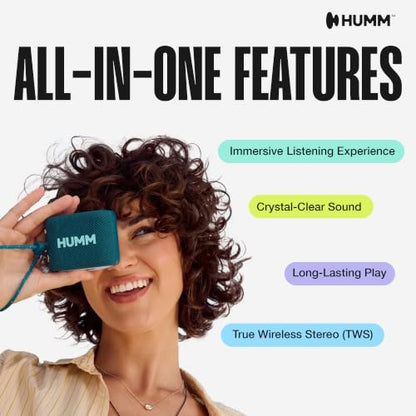 HUMM GLO Compact Waterproof & Dustproof Portable Bluetooth Speaker, Black | Features Ambient LED Lights & Hanging Strap, Stereo Pairing, Up to 18 Hours Playtime, Perfect for Travel, Bike & Beach - color: Green
