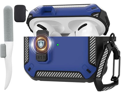for AirPods Pro 3 Case with Magnetic Lock, Magsafe Compatible, Blue Carbon - color: Blue, size: AirPods Pro 3 Case 2025